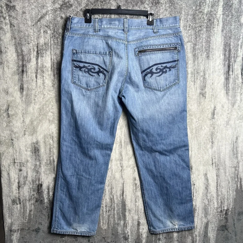 Vintage DKNY Blue Denim Jeans Men's Size 38x30 Embroidered Baggy Hip Hop Y2K